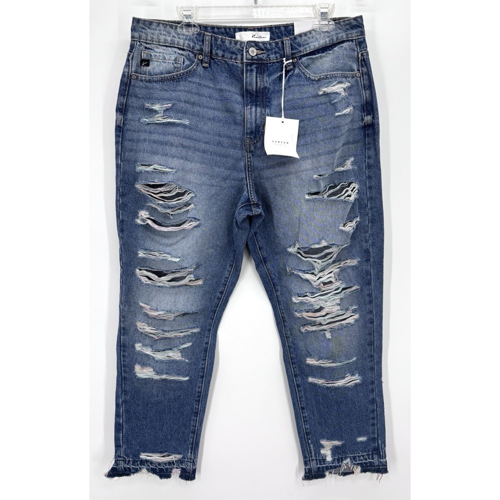 Kancan Womens Jeans 15/31 Relaxed Fit Distressed Multicolor Thread Raw Hem NWT